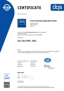 062931   Funk Versicherungsmakler GmbH   CERTIFICATE   Englisch   2024 08 14   ISMS22