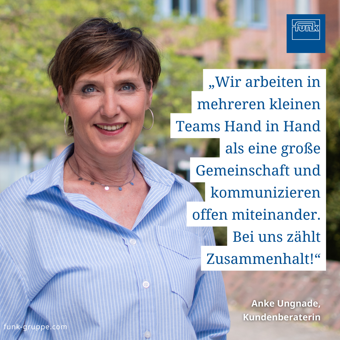 Anke Ungnade mit Zitat auf ihrer rechten Seite.