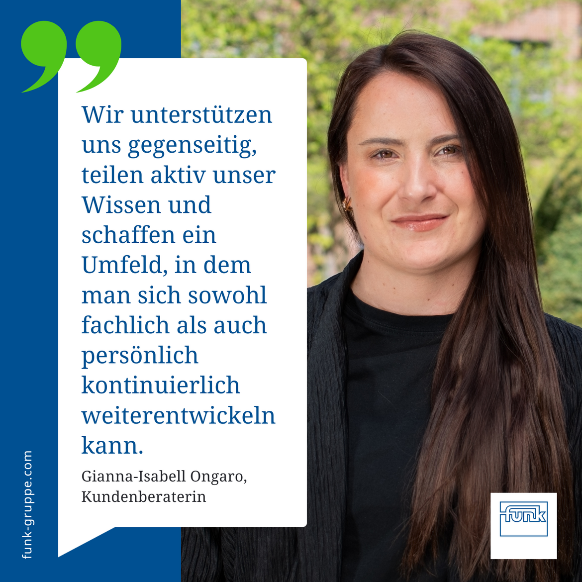 Gianna-Isabell Ongaro mit Zitat auf ihrer rechten Seite.