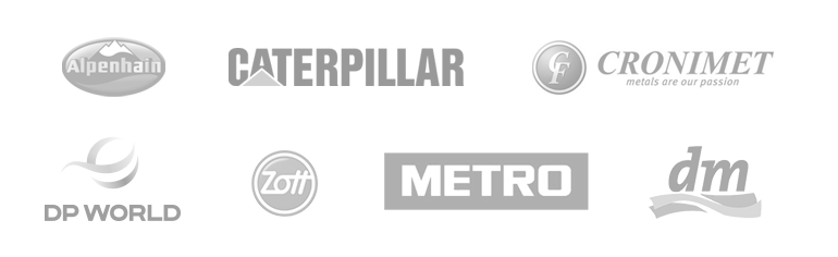 Referenzlogos von Alpenhain, Caterpillar und Cronimet.