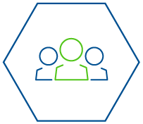 Symbol einer Gemeinschaft mit drei stilisierten Figuren, vermittelt Zusammenhalt und Zusammenarbeit.