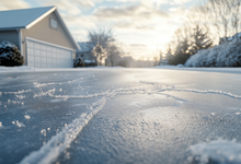 privater Versicherungsbereich: Winterlandschaft, mit eisbedeckter Straße