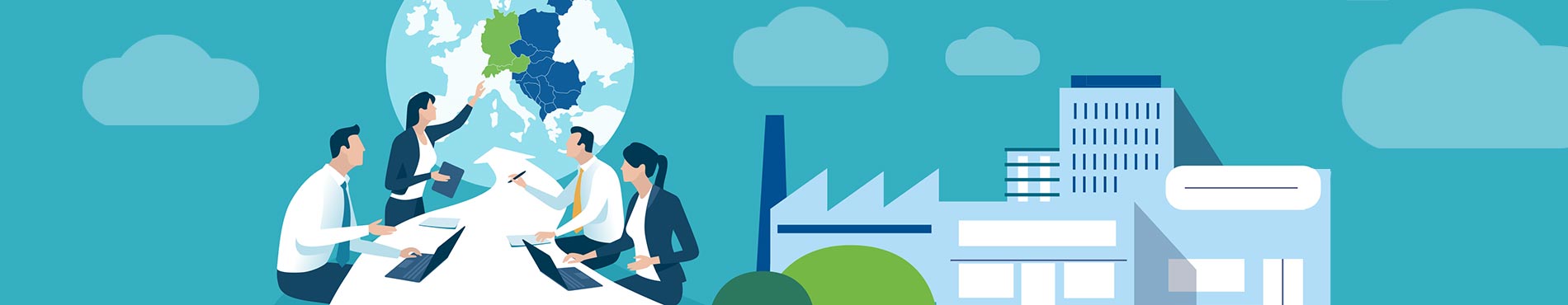 Besprechung von Fachleuten mit Fokus auf Europa, vermittelt Zusammenarbeit und Innovation in einem modernen Umfeld.