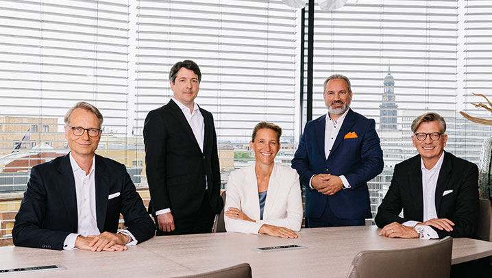 Unsere geschäftsführenden Gesellschafter: Ralf Becker, Bernhard C. Schwanke, Dr. Anja Funk, Hendrik F. Löffler, Christoph Bülk