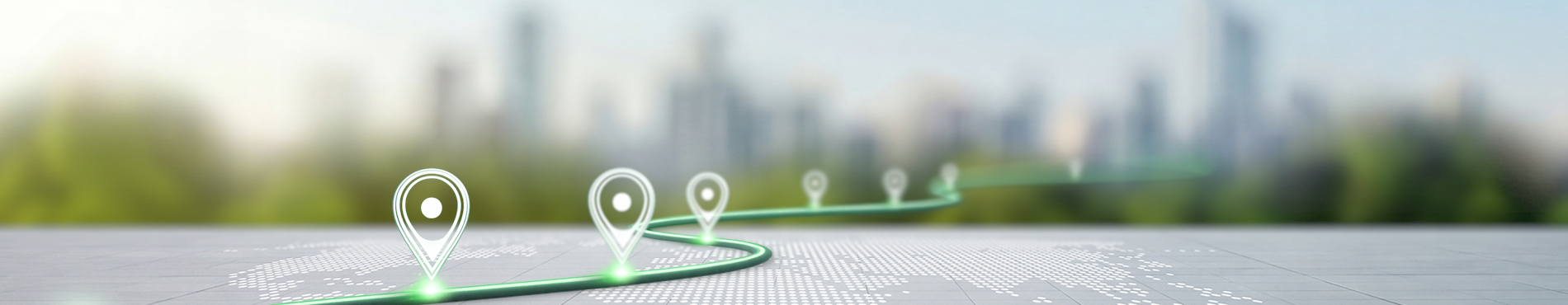 Eine abstrakte Darstellung eines Weges mit Standortmarkierungen vor unangeschnittenem Hintergrund, vermittelt Orientierung.