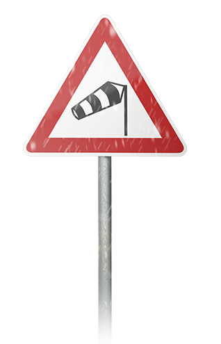 Straßenschild Warnung vor Windböen vor transparentem Hintergrund
