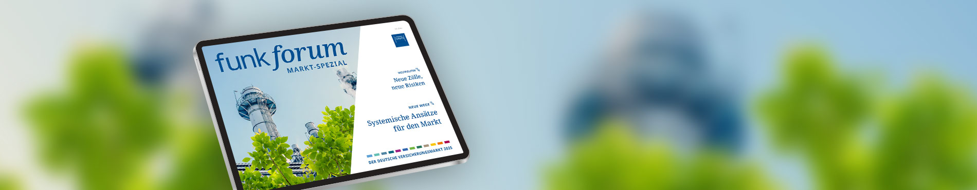 Tablet mit Markt Spezial, umgeben von frischem Grün, vermittelt Optimismus und Aktualität.