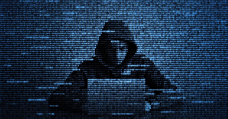 Ein mysteriöser Hacker in Kapuze vor einem digitalen Hintergrund aus Binärzahlen, vermittelt Spannung und Geheimnis.