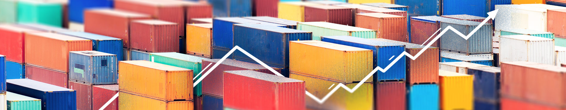 Bunte Container stapeln sich, symbolisieren wirtschaftliche Dynamik.