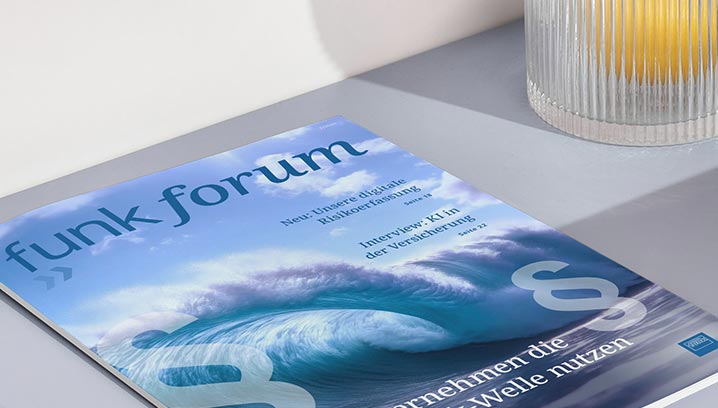 Cover des Funk Forum Magazins mit Wellenmotiv, vermittelt ein Gefühl von Dynamik und Innovation.